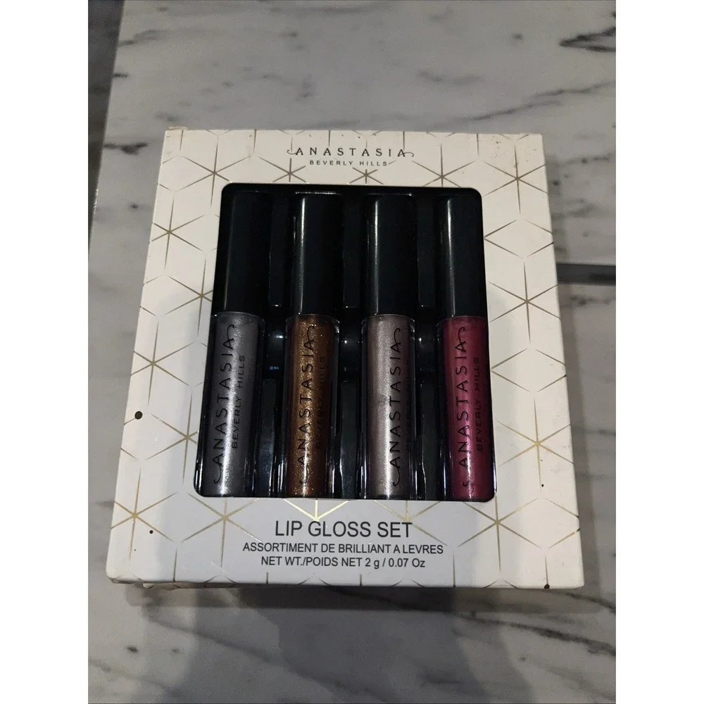 ANASTASIA Beverly Hills SHIMMER Lip Gloss Set of 4 ~ Silver Gold Coral Red ~ NEW